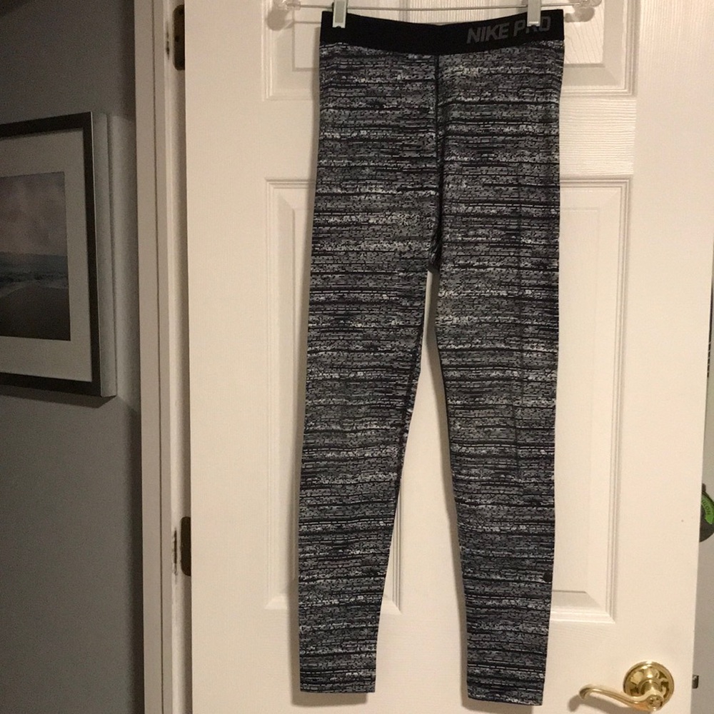 Nike Pro Dri-fit Running Tights Leggings gray/black/white pattern - size Small
